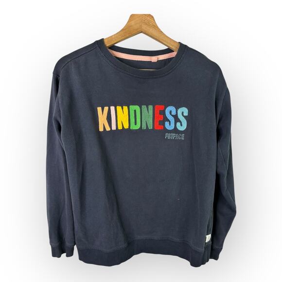 FatFace Tops - FatFace Womens size 6 Kindness Crewneck Sweatshirt Jumper Navy Blue Embroidered